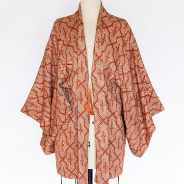 1950s Haori Printed Silk Japanese Robe 
