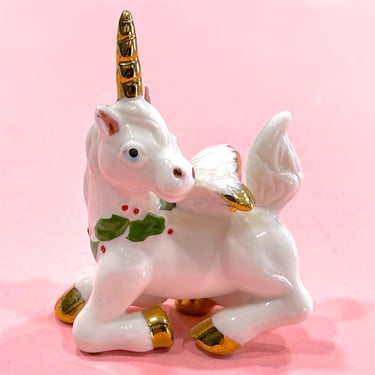 VINTAGE: Porcelain Unicorn Ornament - Christmas Ornament - Holiday - X Was - Christmas 