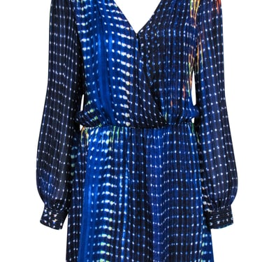 Parker - Blue & White Print Surplice Silk Dress Sz L