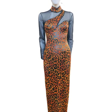 1980's Lillie Rubin Stretch Mesh Leopard Print Gown