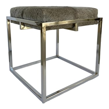 Jaime Young Modern Gray Hair on Hide and Polished Nickel Shelby Stool