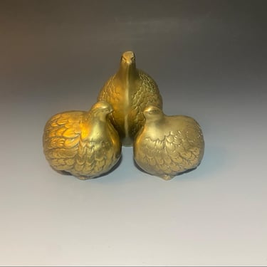 Vintage Solid Brass Quail Bird Figurines, Set of Three, Made in South Korea 