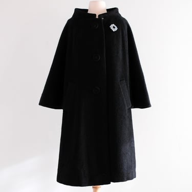 Vintage 1960's Black Wool Forstmann Cocoon Coat / ML