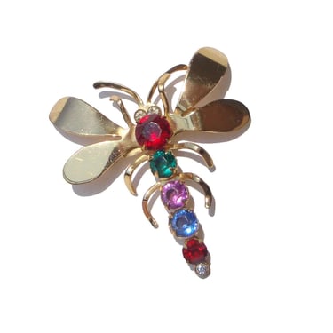 Vintage Coro Dragonfly Rhinestone Brooch Pin 