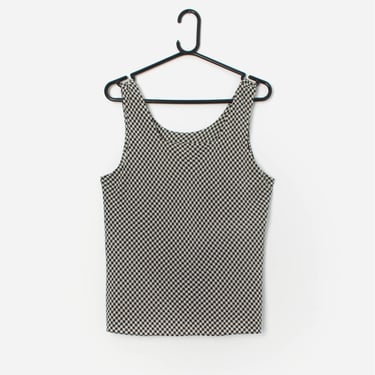 Vintage silk dogtooth vest top in black and white - Medium / Large 