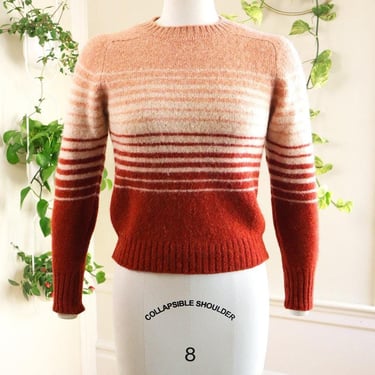 Vintage 1970s Sweater | 70s Striped Knit Wool Ombré Pink Burnt Orange Rust Pullover Boho Top | x-small/small 