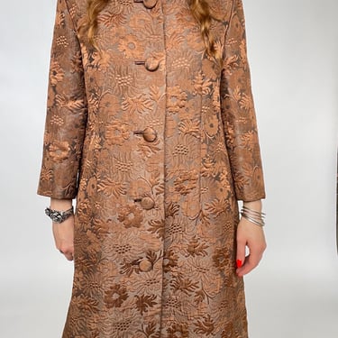 1960s Brocade Coat Copper Brown Evening M/L 