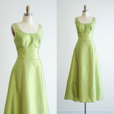 lime green dress 90s y2k vintage iridescent neon green taffeta formal prom princess gown 