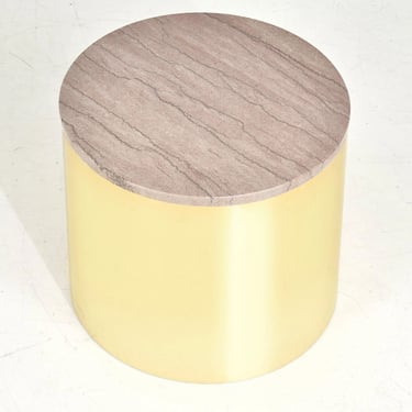 Brass and Marble Drum Side/End Table, 1970