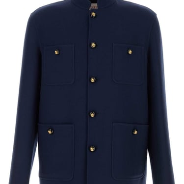 ブルゾン Valentino Garavani Navy Blue Wool Blend Jacket Valentino Garavani Men Navy Blue Wool Blend Jacket