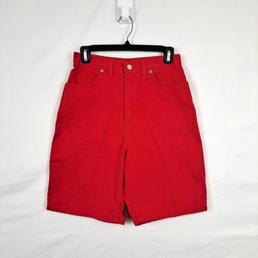 Vintage 90s Red High Waist Denim Shorts, Size 26 Waist 