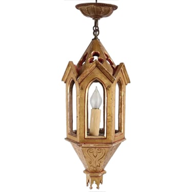 1900 Antique Italian Venetian Gilt and Painted Pine Hanging One-Light Pendant Lantern 