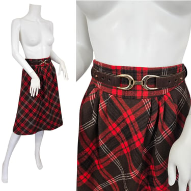 1980s Red Brown Wool Plaid Skirt I Sz Med I Intuitions Maurice Antaya 