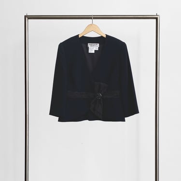 Black Jacket with Plisse Bow Detail