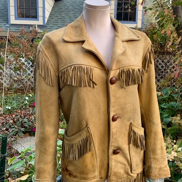 1940's 50's Vintage Western Buckskin Fringe Jacket - Contrasting Top Stitch Detail  - 4 Button Closure - Women's Size Medium 