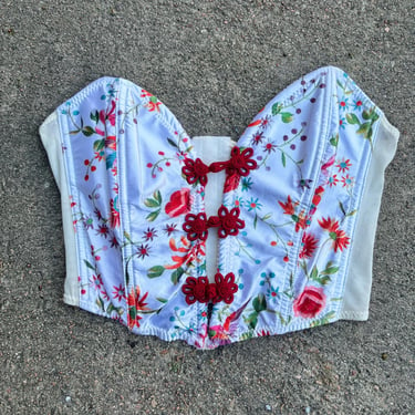 Vintage 90s Frederick’s of Hollywood Floral Clasp Bralette Boned Cropped Corset Size 38 by TimeBa