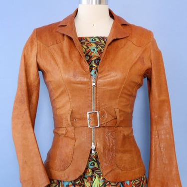 Caramel Belted Leather Jacket XS/S