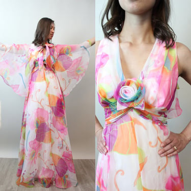 1970s 1976 documented JACK BRYAN chiffon dress gown small | new spring 