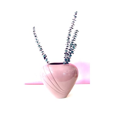 Vntage 1980s Post Modern Large Dark Pink Ceramic Vase 