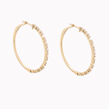 Alternating Baguette & Round Diamond 38mm Hoops