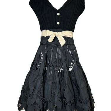 Tricot Chic 2000s Laser-Cut Full Skirted Dress with Bow