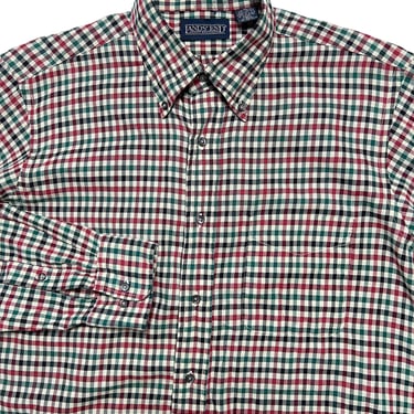 Vintage Lands' End Cotton Flannel Button-Down Shirt ~ M ~ 100% Cotton ~ USA Made ~ Gingham / Shepherd's Check Plaid 