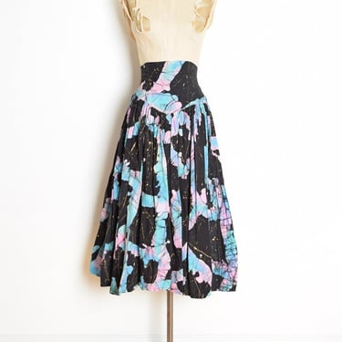 vintage 80s skirt black tie dye splatter print high waisted full midi skirt M L clothing 