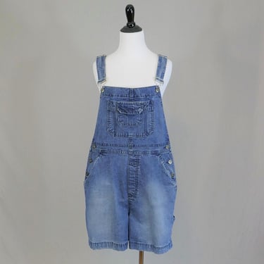 90s Denim Shorts Overalls - Blue Cotton Jean Carpenter Bib Shortalls - Sonoma - Vintage 1990s - L 