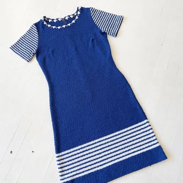 1960s Striped Cobalt Blue Bouclé Knit Dress 
