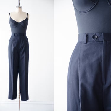 high waisted pants | 90s vintage Brooks Brothers navy wool gabardine dark academia pleated wool trousers 