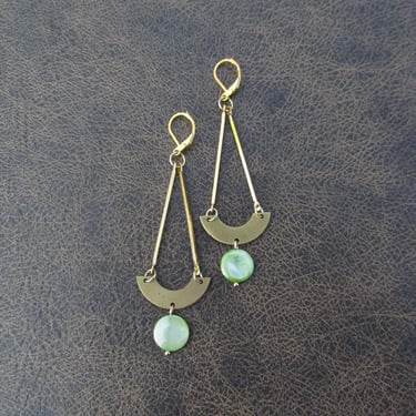 Green mother of pearl shell and brass earrings 