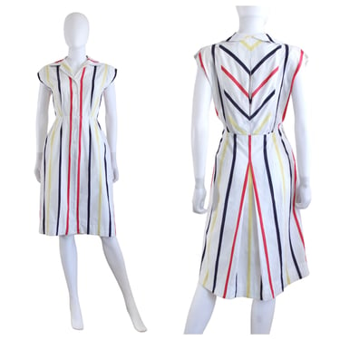 1950s Cotton Stripe Sundress - 1950s Sailing Stripe Sundress - Vintage Cotton Sundress - 50s Sportswear Dress - 50s Day Dress | Size Small 