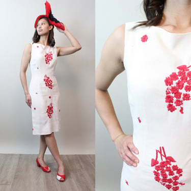 1950s LINEN embroidered wiggle dress xs | new spring 