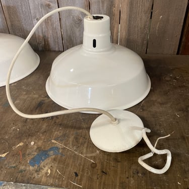 Contemporary white enamel barn light, 14.25” diameter