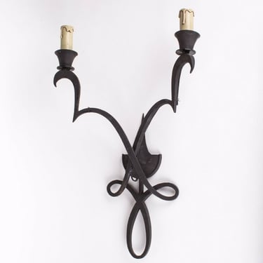 French hand forged wrought iron art deco neo classic pair of sconces