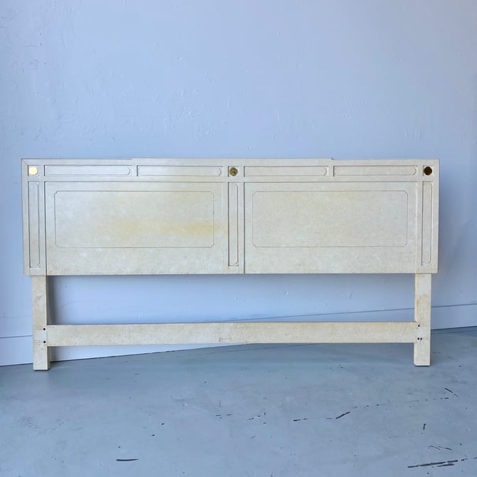 Vintage King Headboard in Ivory White and Gold - Asian Style Bedroom Furniture 