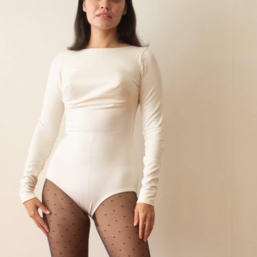 1960s Bill Blass Creme Spandex Long Sleeved One-Piece 