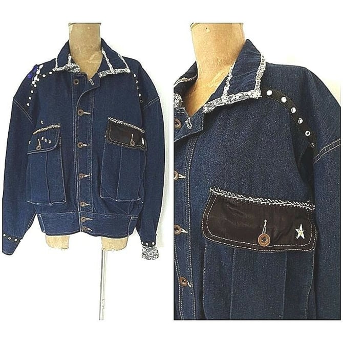 Vintage 80s Gene Ewing Bis Jean Jacket Size Medium Grunge Denim Cottage