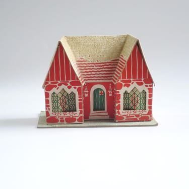 Brick Cottage Putz House, Dolly Toy Co Lithograph Putz House c. 1940s, No 1 