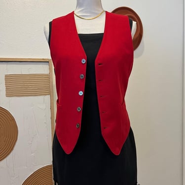 Vintage 90s Reversible Red Wool & Southwestern Print Button Front Vest - M/L 