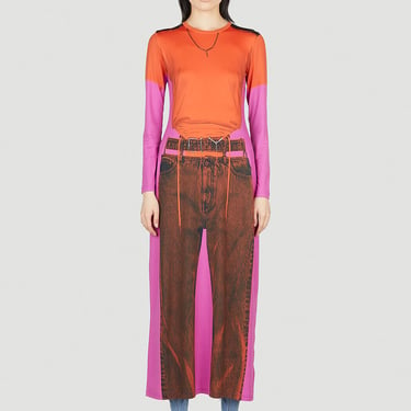 Y/Project X Jean Paul Gaultier Women Trompe L'oeil Belt Denim Dress In Orange