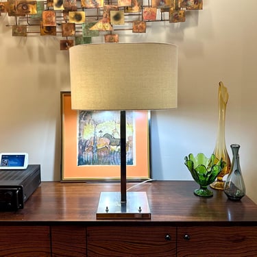 1970s Midcentury Modern Chrome Table Lamp w/ Dual Toggle Switches, 28” Tall - Free Shipping 