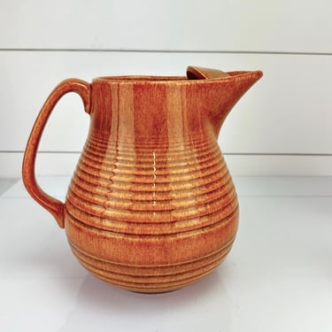Vintage Bauer Los Angeles Pottery Ringware Ice Lip Pitcher Vase Orange Speckle 7.25