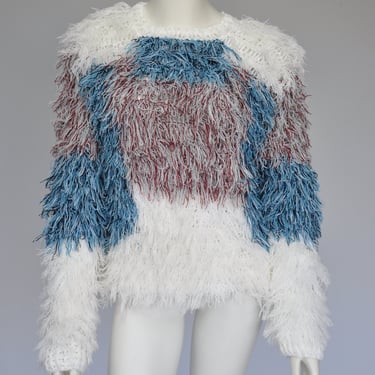 1980s color block shaggy oversized sweater 