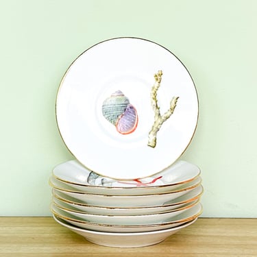 Set of Six Petite Decoupage Shell Plates