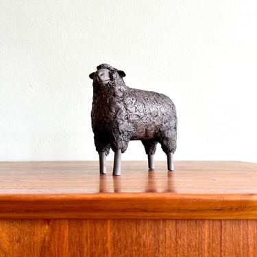 Vintage black sheep ceramic statue / PNW pottery animal figurine 