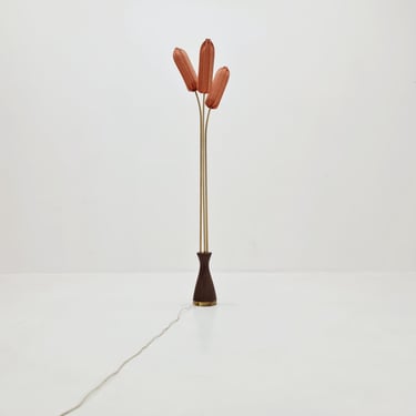 Super rare Mid Century Modern Swedish floor lamp ceramic, wood and brass by Sonja Katzin for Asea, 1950s 