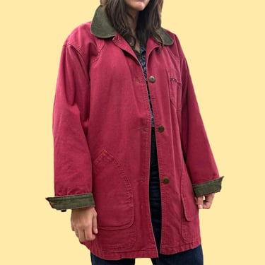 Vintage Chore Coat Retro 1980s LL Bean + Size XL + Cranberry + Field + Barn Jacket + Barn + Hunting + Workwear + Lined + Unisex Apparel 