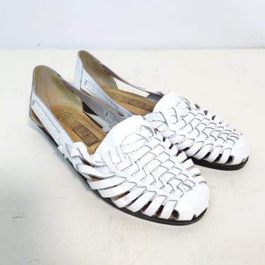 Vintage 90s White Leather Huaraches Sandals Flats Slip Ons Made In Brazil Size 7 Wide 