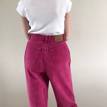 80s Levis red jeans / vintage Levis 900 high waisted red denim tapered leg jeans made in USA | XS 26 x 29 
